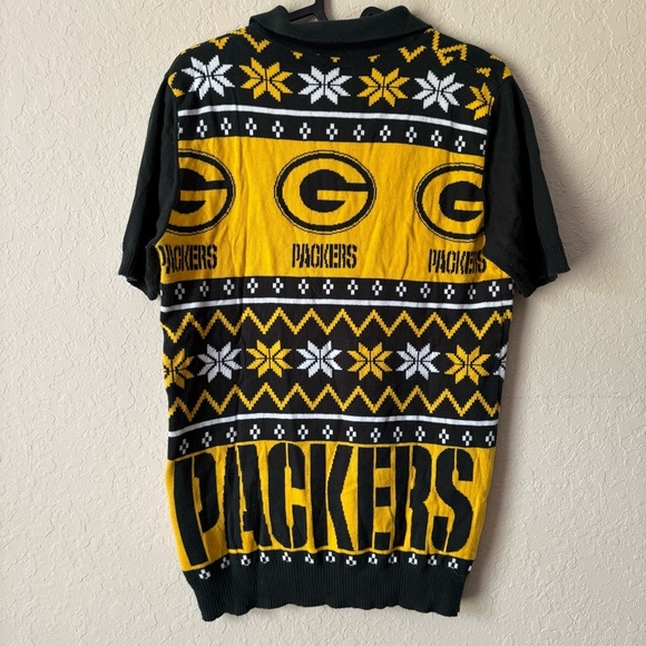 NFL Team | Men's Green Bay Packers Ugly Sweater Knit Polo Green/Gold Size Small - Picture 8 of 8